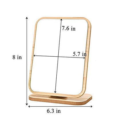 Aestivate Rectangular Compact Table Mirror Standing Wood Framed Rectangle Tabletop Makeup Mirror Desktop Mirror 90 Degree Rotating Mirror - size: 8"L x 6.3"W