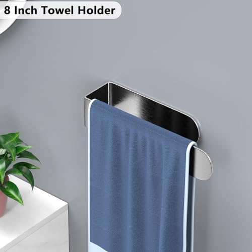 HUFEEOH Adhesive Hand Towel Holder, 8 Inch Sticky Towel Bar and 14 Inch Towel Holder Wall Mounted, Stainless Steel Kitchen Towel Holder Hand Towel Rack for Bahtroom Hotel RV Kitchen (Silver-8"&14”) - color: Silver, size: 2PC (8 Inch + 14 Inch)