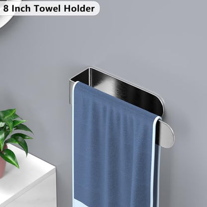 HUFEEOH Adhesive Hand Towel Holder, 8 Inch Sticky Towel Bar and 14 Inch Towel Holder Wall Mounted, Stainless Steel Kitchen Towel Holder Hand Towel Rack for Bahtroom Hotel RV Kitchen (Silver-8"&14”) - color: Silver, size: 2PC (8 Inch + 14 Inch)