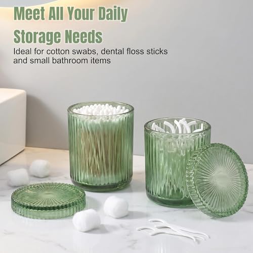 Green Bathroom Accessories Set 4 Pcs, Glass Bathroom Set | Bathroom Accessories Includes Soap dispenser, Toothbrush holder & Qtip holders, Modern Bathroom Decor, Housewarming Gift Set - style: 4 pcs Green