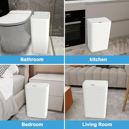 Naisu 2 Pack 4 Gal Bathroom Trash Can with Lid,Automatic Garbage Can with Touchless and Sealed Design,Slim Motion Sensor Waterproof Plastic Trash Bin Suitable for Bedrooms,Bathrooms,Kitchens,(White - color: White
