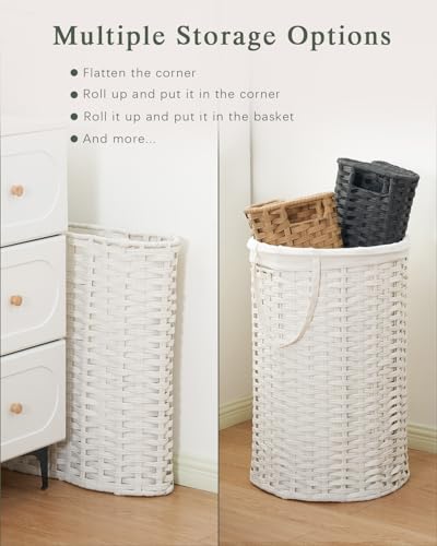 SETVSON Laundry Hamper with Lid Laundry Basket with Lid 72L, White | 19 Gal Round PE Rattan Hamper with Lid, Removable Washable Liner Bag, 2 Mesh Wash Bags, Steel Frame, Handles - color: White, size: 72 L