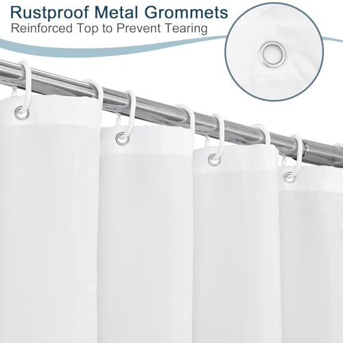 AooHome White Fabric Shower Curtain Liner, Bathroom Curtain with Hooks for Hotel, Waterproof, Weighted Hem, 72 Width x 75 Height Inch - color: Solid White, size: 72"W x 75"L (Pack of 1)