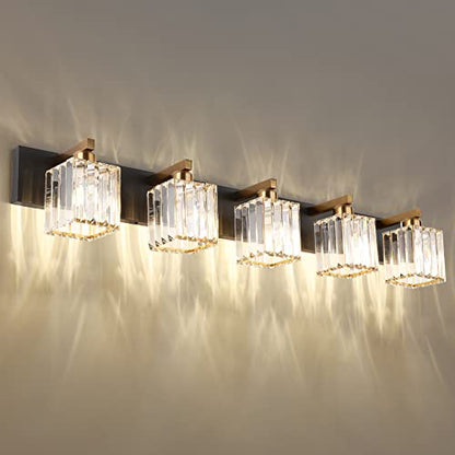 Aipsun Modern Vanity Light Bathroom Lighting Fixtures 5 Light Crystal Bathroom Vanity Light Fixtures (Exclude Bulb) - color: Black Gold, size: 40 inch