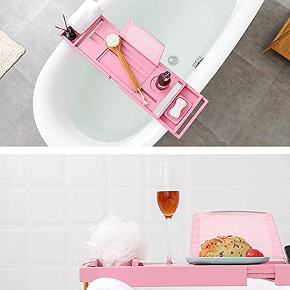 Expandable Hot Tub Tray Designed with Premium Bamboo, with Tablet Holder, Mobile Phone Tray and Wine Glass Slot.