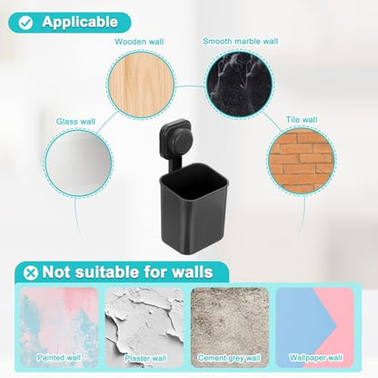 uxcell 1Pcs Suction Toothbrush Holder, 4" x 8" Wall Mounted Shower Caddy Organizer Cup for Tooth Brush, Toothpaste, Razors in Bathroom, Kitchen(Black) - color: Black