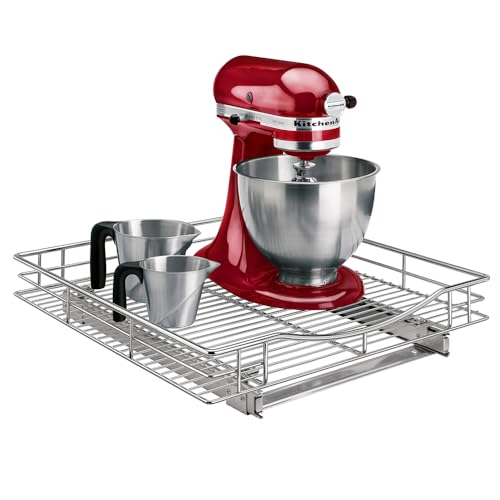 LYNK PROFESSIONAL® Pull Out Cabinet Organizer, Kitchen Slide Out Drawer | 20W x 21D chrome rollout shelf creates easy-access storage for cookware, pantry items and kitchen essentials inside cabinets - size: 20" W x 21" D