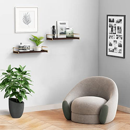 Floating Shelves Bathroom Shelves Over Toilet Set of 2, Bathroom Wall Shelves with Towel Bar, Wall Mounted Vanity Shelf for Bedroom, Kids Room, Kitchen (Brown & Gold) - color: 4. Brown-gold