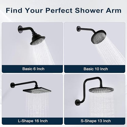 BRIGHT SHOWERS Shower Head Extension Arm 13 Inch S Shaped Gooseneck Shower Riser with Flange, Long Stainless Steel Rainfall Shower Pipe Arm Extender and Shower Neck Replacement, Matte Black - color: Matte Black, style: S-Shape 13 Inch