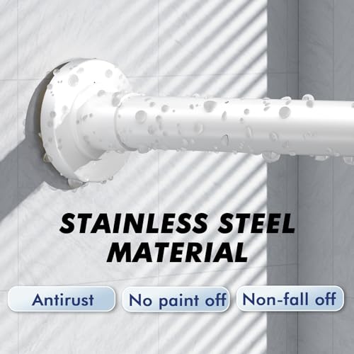 White Shower Curtain Rod Tension 30 to 92 Inch,1 Inch Diameter Adjustable Tension Curtain Rod No Drilling,Shower Rods for Bathroom,No Rust - color: White, size: 30" to 92"