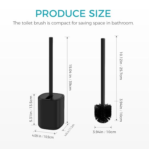 Toilet Brush and Holder Set Toilet Bowl Brush Stainless Steel Automatic Open lid Toilet Bowl Cleaner Brush with Durable Bristle Head Toilet Cleaning Brush for Bathroom - color: Black