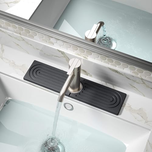 DK177 Faucet Mat for Kitchen Sink - Water Absorbing Stone Tray for Sink, Diatomite Fast-Drying Faucet Mat, Faucet Splash Guard for Bathroom Counter (Dark Gray, 15.8" x 4") - color: Dark Gray, size: 15.8" x 4"