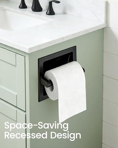 Recessed Toilet Paper Holder Matte Black, in-Wall, 304 Stainless Steel | Inset Toilet Paper Holder, Spring-Free Pivoting Arm, Space-Saving Flush Mount, Fits Rolls up to 6 in - color: Matte Black
