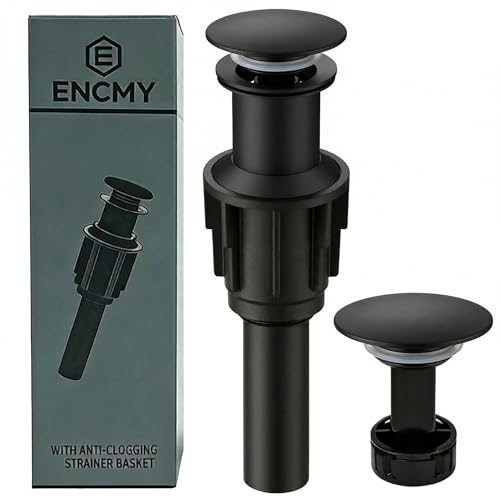 Bathroom Sink Drain Without Overflow- Matte Black Pop up Drain for Bathroom Vanity Vessel Sink Drain Stopper - Anti-clog Pop-up Plastic Drain with Hair Catcher Strainer - color: Matte Black
