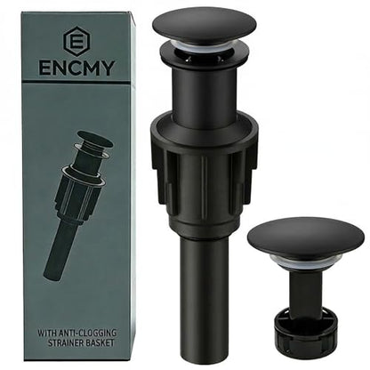 Bathroom Sink Drain Without Overflow- Matte Black Pop up Drain for Bathroom Vanity Vessel Sink Drain Stopper - Anti-clog Pop-up Plastic Drain with Hair Catcher Strainer - color: Matte Black
