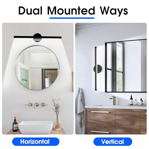 Energetic 5CCT Rotatable Vanity Lighting with Night Light, 15W Black Bathroom Wall Lamp Over Mirror, LED Vanity Make Up Lighting Bar, 23 Inch Modern Picture Light, 350° Adjustable Angle