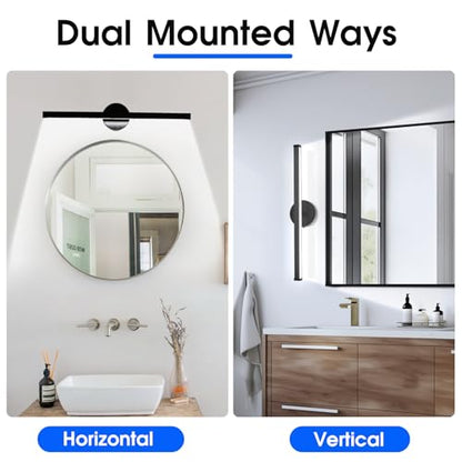 Energetic 5CCT Rotatable Vanity Lighting with Night Light, 15W Black Bathroom Wall Lamp Over Mirror, LED Vanity Make Up Lighting Bar, 23 Inch Modern Picture Light, 350° Adjustable Angle