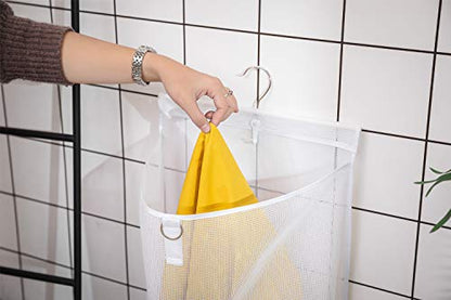 ALYER Hanging Semi Round Storage Mesh Bag,Collapsible Laundry Hamper Basket with Durable Hanger (Black) - color: Black