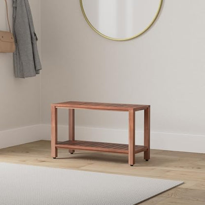 Teak Shower Bench with Shelf 30 Inch for Bathroom, Spa - Fully Assembled, Shower Stool, The Freya