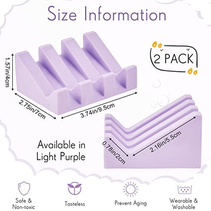 2 Pieces Silicone Soap Dish Self Draining Soap Dish Shower Waterfall Bar Soap Holder Tray with Drain Soap Saver for Kitchen Bathroom Accessories (Light Purple) - color: Light Purple