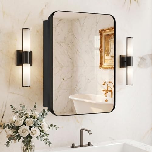 Bathroom Medicine Cabinet with 20"x26" Stainless Steel Framed Mirror,Recessed or Surface Mounted Bathroom Mirror Cabinet,Storage Cabinetfor Bathrooms, Guest Rooms, Apartments, Farmhouse Decor - color: Dark Gray, size: 20"x26"