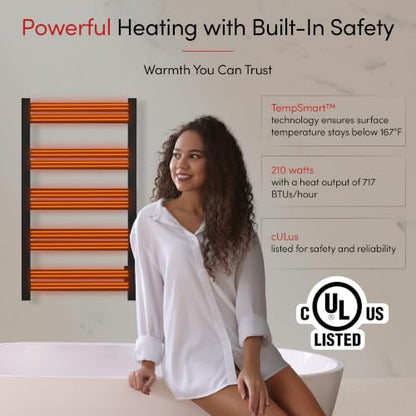 WarmlyYours Grande Heated Towel Rack, 10 Bars, Matte Black | Wall-mounted electric towel warmer rack and dryer, 120V hardwired, flat heated bars for towels and bathrobes - color: Matte Black, size: 10 Bars