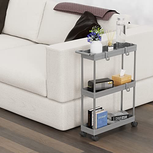 Simple Houseware 3-Tier Slim Rolling Cart w/Handle 5.5" Wx27.5 H, Gray | Storage Cart for Narrow Space (5.5-Inch Wide) Kitchen, Bathroom, Laundry Room - color: Gray