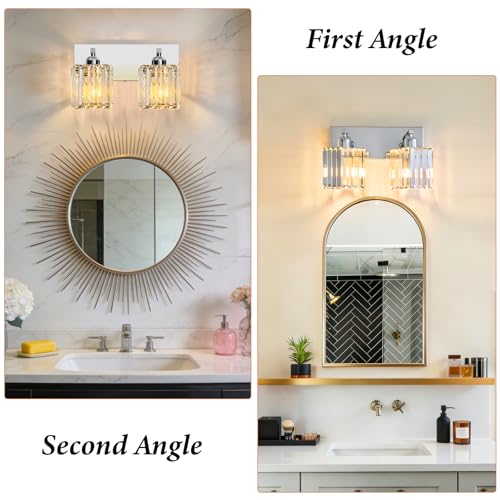 Brushed Chrome Crystal Bathroom Vanity Light, 2-Light Modern Bathroom Lighting Fixtures Over Mirror,Chrome Wall Sconce Light Fixtures with Square Shade - color: Chrome-Square Shade, size: 2-LIGHT