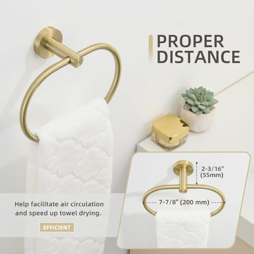 Angle Simple Bathroom Towel Ring, Swivel Hand Towel Holder, Brushed Gold | SUS304 Stainless Steel, Oval Modern Dishrag Hanger for Kitchen, Move Back & Forth, Screws Wall Mount - color: Oval - Brushed Gold