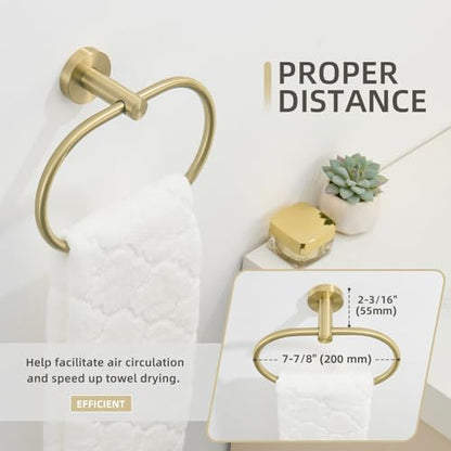 Angle Simple Bathroom Towel Ring, Swivel Hand Towel Holder, Brushed Gold | SUS304 Stainless Steel, Oval Modern Dishrag Hanger for Kitchen, Move Back & Forth, Screws Wall Mount - color: Oval - Brushed Gold