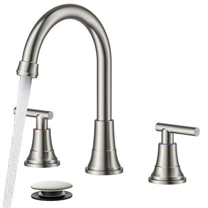 FORIOUS Brushed Nickel Bathroom Faucet 3 Holes, Widespread Bathroom Faucets | 8 Inch Widespread Bathroom Faucet 3 hole Vanity and 4 Inch Bathroom Faucet Centerset 2 Hole for B2B Commercial, Spare Aerator - color: Stainless Steel, style: Modern