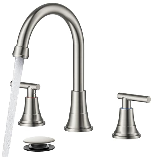 FORIOUS Brushed Nickel Bathroom Faucet 3 Holes, Widespread Bathroom Faucets | 8 Inch Widespread Bathroom Faucet 3 hole Vanity and 4 Inch Bathroom Faucet Centerset 2 Hole for B2B Commercial, Spare Aerator - color: Stainless Steel, style: Modern