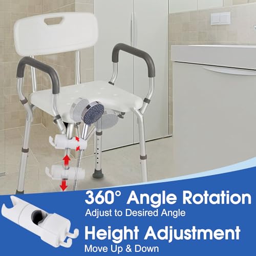 Handheld Shower Head Holder Attachment for Shower Chair, Shower Accessories Fit for Bath Seat, Transfer Bench, Bath Stool, and Shower Commode, Tool Free Installation, Universal Fit, Shower Aids