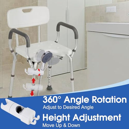 Handheld Shower Head Holder Attachment for Shower Chair, Shower Accessories Fit for Bath Seat, Transfer Bench, Bath Stool, and Shower Commode, Tool Free Installation, Universal Fit, Shower Aids
