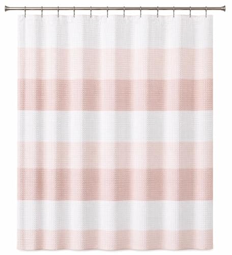 Dainty Home Ombre Waffle Weave Shower Curtain 70 x 72 Blush Textured Fabric Shower Curtain, Hotel Style Waffle Weave Bathroom Curtain, Water Resistant Polyester Ombre Shower Curtain - color: Textured Blush