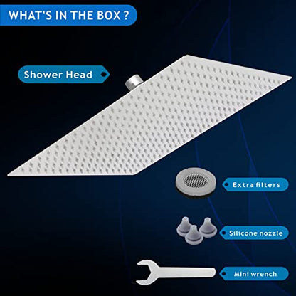 Voolan Oversize Rain Shower Head - High Flow Square Rainfall Showerhead - Waterfall Full Body Coverage - Universal Ceiling or Wall Mount (16 Inch, Brushed Nickel) - color: Brushed Nickel, size: 16 Inch