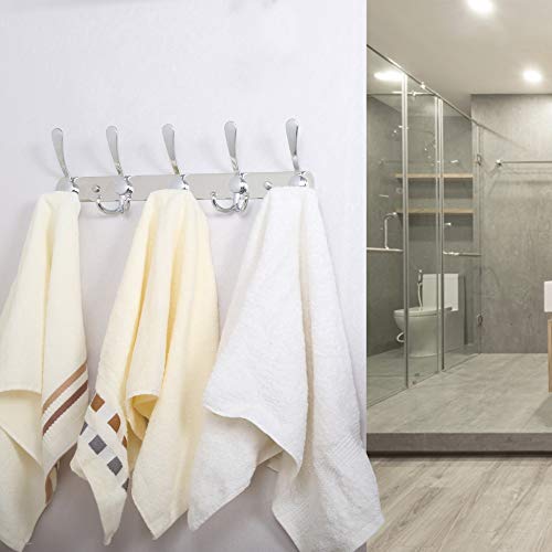 WEBI Coat Rack Wall Mount,Coat Hooks Wall Mounted,Coat Hanger Wall,Hook Rack Rail,5 Triple Hooks for Hanging Jacket,Clothes,Hats,Chrome - color: Silver, size: 1 Pack
