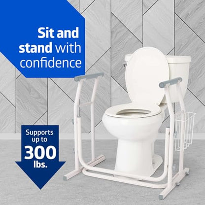 Medline Free-Standing Toilet Safety Rail for Bathroom, Toilet Seat Riser for Seniors, 26.5"-Wide Rail Base, Supports up to 300 lbs