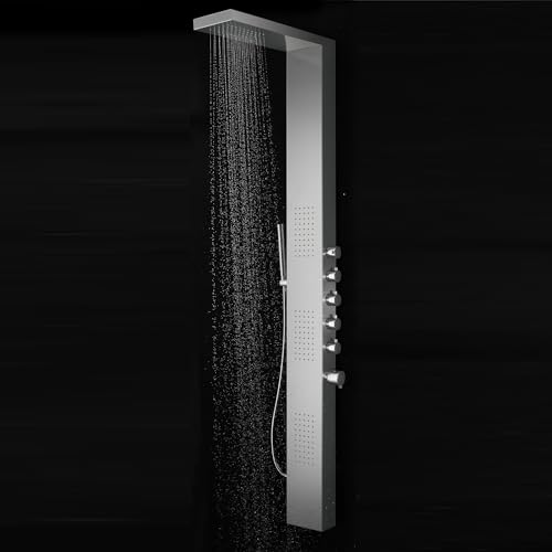 Blue Ocean 65” Stainless Steel SPS8852 Thermostatic Shower Panel Column System with Rainfall Shower Head, Body Nozzles, and Handheld Shower Head, Shower Tower - style: 65 inch Stainless Steel