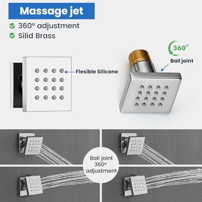 gotonovo Rainfall Shower System with Full Body Jets 4pcs Polished Chrome | 12’’ Rainfall Shower Head with Handheld Spray Combo,Wall Mount,Rough-in Valve and Trim Kit,Brass Body Message Jets,All Metal - color: Chrome