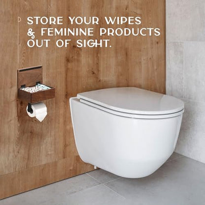 Day Moon™ - Toilet Paper Holder with Shelf - Modern Roll Holder for Bathroom - 1 Pack - Wall Mount - with Storage, Wood - color: Dark Wood