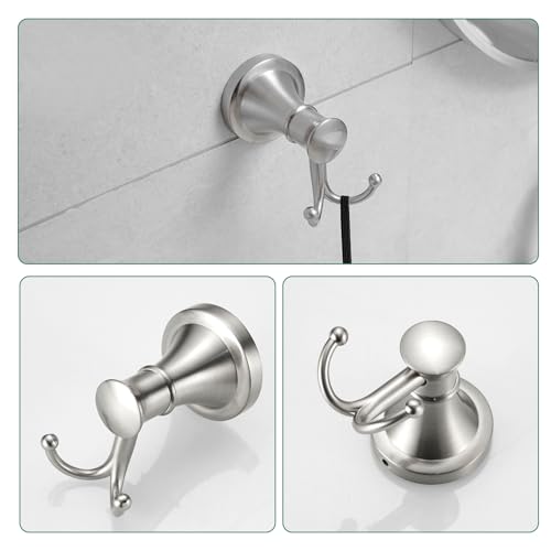 Hoimpro Brushed Nickel 4-Piece Bathroom Bath Set, Wall Mount Bathroom Hardware Fixture (Adjustable Towel Bar Rack, Towel Ring Holder, Paper Towel Holder, Double Towel Hook), Bathroom Accessories - color: Brushed Nickel