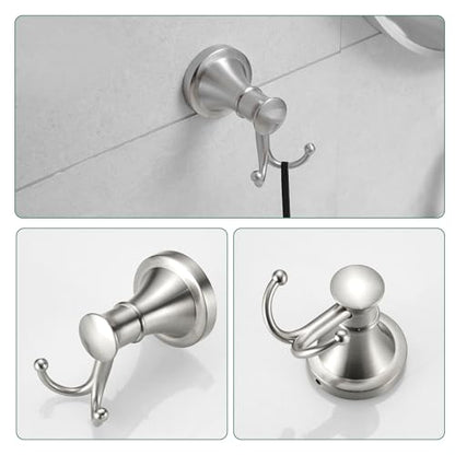 Hoimpro Brushed Nickel 4-Piece Bathroom Bath Set, Wall Mount Bathroom Hardware Fixture (Adjustable Towel Bar Rack, Towel Ring Holder, Paper Towel Holder, Double Towel Hook), Bathroom Accessories - color: Brushed Nickel