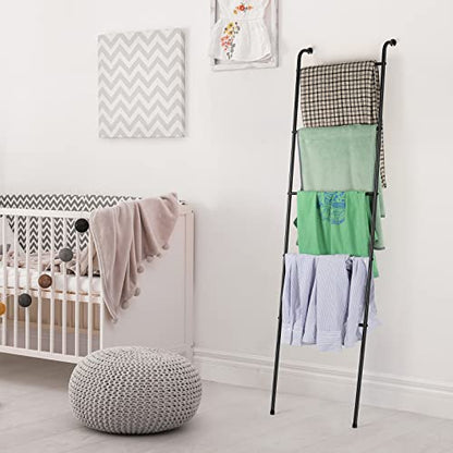 Metal Blanket Ladder Set of 2 Black Blanket Ladders for The Living Room Towel Ladder Rack Holder for Bathroom Bedroom (Black)