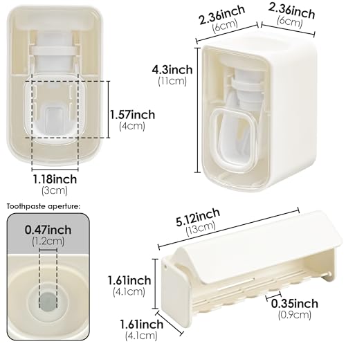 Toothbrush Holder Wall Mounted with Cover for Bathroom, 6 Slots Toothbrush Storage Organizer for Shower, Self Adhesive Toothbrush Hanger with Automatic Toothpaste Squeezer Dispenser (White) - size: Combination A