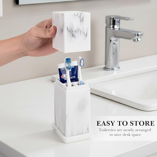 Linkidea Countertop Manual Toothbrush Holder with Lid, 3 Slots Brush and Toothpaste Stand for Bathroom, Dustproof Resin Organizer Compatible with Oral-B, Colgate, Reach Toothbrush (White)