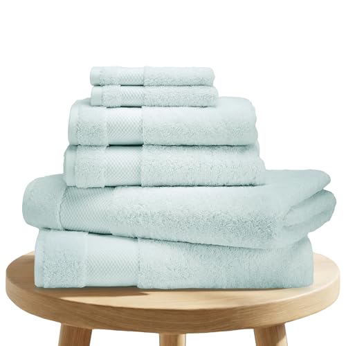 BIOWEAVES 100% Organic Cotton 700 GSM Plush 6-Piece Towel Set GOTS Certified, 2 Bath Towels, 2 Hand Towels & 2 Washcloths - Seafoam - color: Seafoam, size: 6 Pc Towel Set