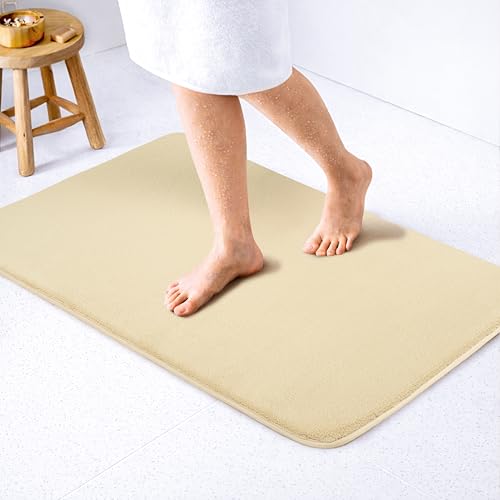 American Soft Linen 21x32 Fluffy Foamed Slip Reducer Bath Rug, Machine Washable Area Bath Mat Rugs for Bathroom, Beige - color: Beige, style: 21x32" Fluffy Foamed Bath Mat