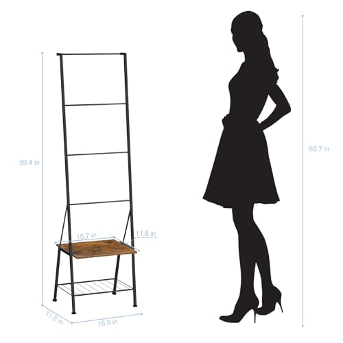 BTY Blanket Ladder Black Towel Ladder with Shelf Metal Blanket Ladder Holder for Bathroom Standing Ladder Towel Rack with Hooks Stocking Holders for Living Room Bedroom Laundry Room