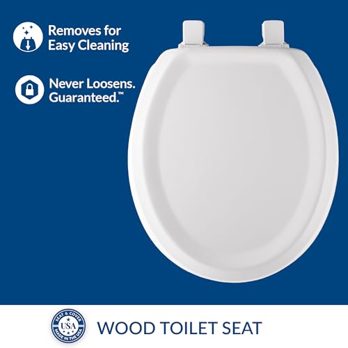 Mayfair Sculptured Traditional Toilet Seat, Easy Clean Hinges with Durable Wood Seat, Made in USA, Round, White - color: White, size: Round, style: Classic